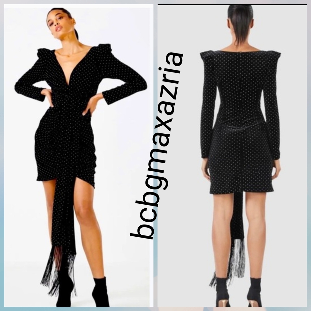 BCBGMaxAzria Black Asymmetrical Polka Dot Dress